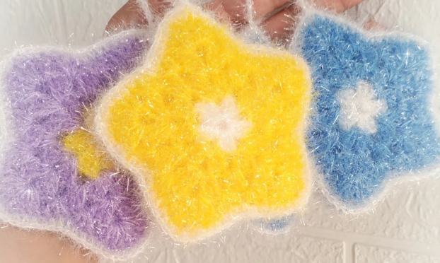 【钩针图解】星星洗碗巾‖玻璃丝洗碗巾